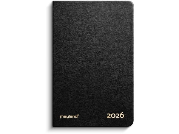 Mayland 16162010, 328 arkkia, Kovakantinen, Tekonahka, musta, Viikko kahdella sivulla, Viivapaperi