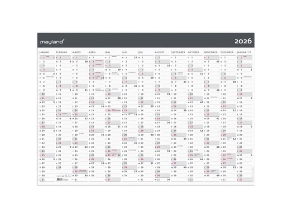 Kæmpekalender Moderne 1x13 måneder 2026 i kraftigt papir - leveres i paprør