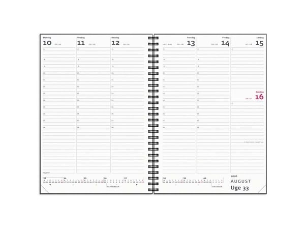 A5 ugekalender højformat matsort genbrugskarton 2026