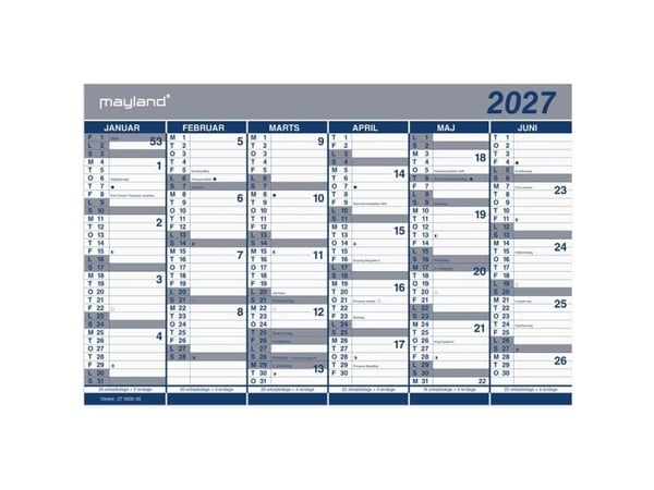 Kontorkalender Dobbelt halvårskalender 2027