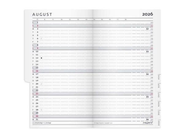 Mayland 16071500, 36 sheets, Hardcover, Cardboard, Multicolour, Month on 2 pages, Lined paper
