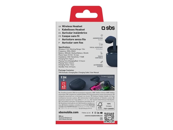 SBS TEEARTWSGOPODSG, True Wireless Stereo (TWS), Samtaler/musikk, 50 g, Hodesett, Grå