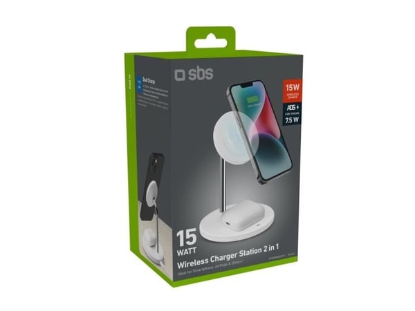 SBS TEWIRMAG2IN1, Innendørs, USB, Trådløs lading, Hvit
