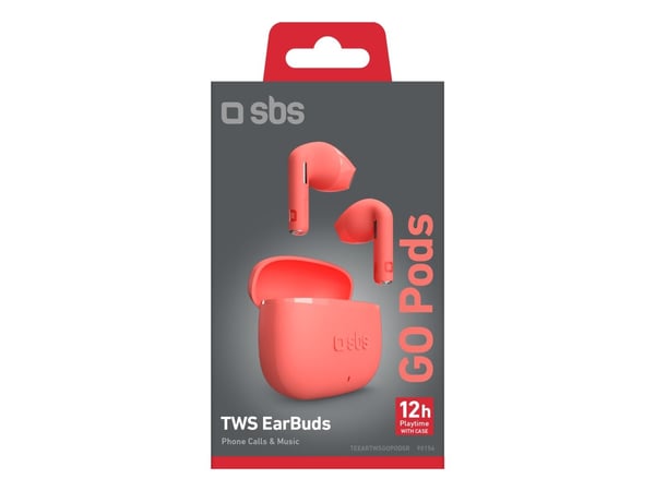 SBS Go Pods, True Wireless Stereo (TWS), 20 - 20000 Hz, Samtaler/musikk, 50 g, Hodesett, Rød