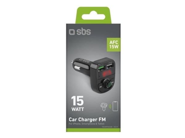SBS TECARFM2USB, Automatisk, Cigartenner/lighter, 5 V, Trådløs lading, Sort
