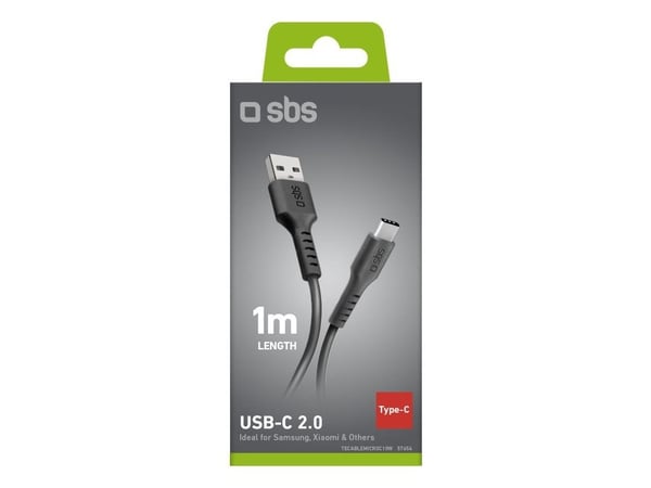 SBS TECABLEMICROC10K, 1 m, USB A, USB C, USB 2.0, 0,48 Gbit/s, Svart