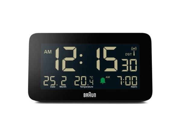 Braun BC10B-DCF, Digital vekkerklokke, Rektangel, Sort, 12/24h, LCD, Batteri