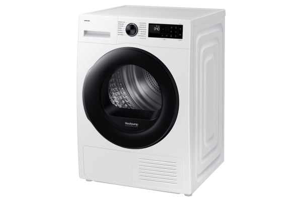 Samsung DV90DG52A0AELE, Frittstående, Frontmatet, Varme pumpe, Hvit, Rotasjon, Riktig/Høyre