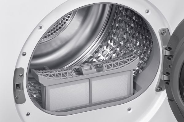 Samsung DV90DG52A0AELE, Frittstående, Frontmatet, Varme pumpe, Hvit, Rotasjon, Riktig/Høyre