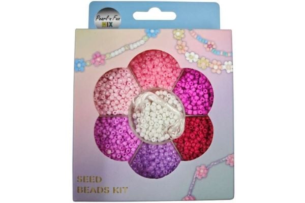 Glassperlemiks 90 g rosa/lilla/hvit + elastikk, oppheng