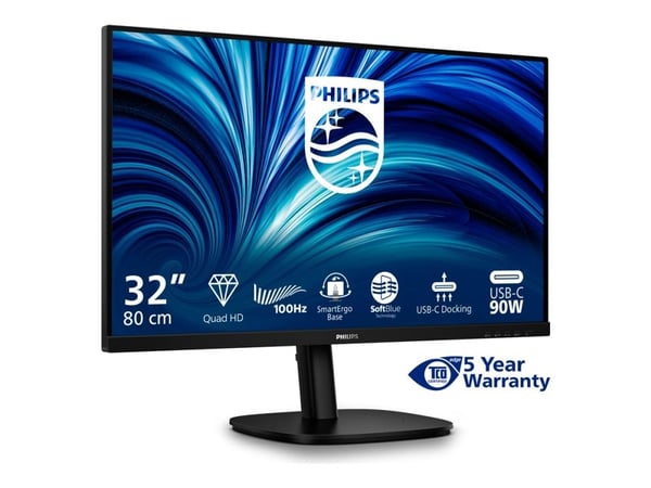 Philips 32B2U3601 - 3000 Series - LED-skjerm - 32" (31.5" synlig) - 2560 x 1440 QHD @ 100 Hz - IPS - 1000:1 - HDMI, DisplayPort, USB-C - høyttalere...