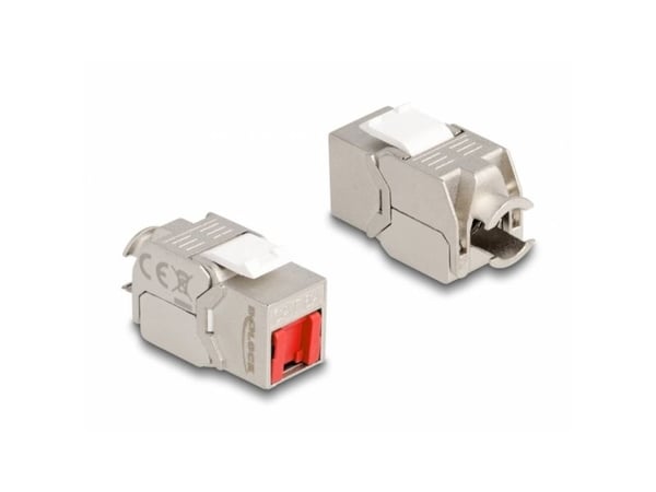 Delock - Keystone module - RJ-45 (hunn) til LSA (hunn) vinklet - STP - CAT 6a - hvit, sølv, rød
