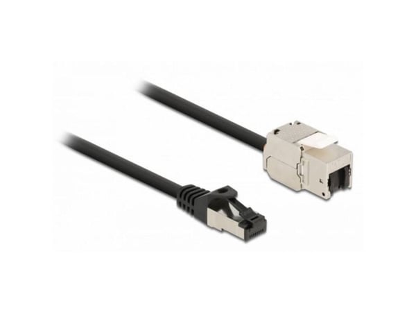 Delock - Nettverkskabel - RJ-45 (hann) til RJ-45 (hunn) nøkkelsky - 25 cm - S/FTP - CAT 6a - med støvel, uten hindringer - svart