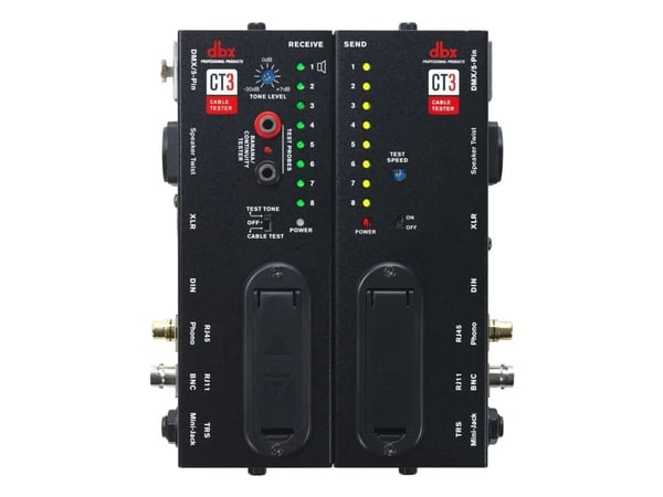 dbx CT-3, UTP/STP-kaapelitestaaja, 3?5 mm, RCA, RJ-45, musta, 9 V, 89 mm, 140 mm dbx CT-3, UTP/STP-kaapelitestaaja, 3?5 mm, RCA, RJ-45, musta, 9 V, 89 mm, 140 mm