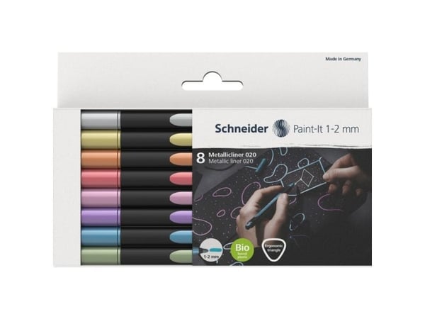 Schneider Schreibgeräte Paint-It 020 wallet, 8 stykker, Blå, Kopper, Gull, Grønn, Rosa, Rød, Sølv, Fiolett, 1 mm, 2 mm, Vindu-eske