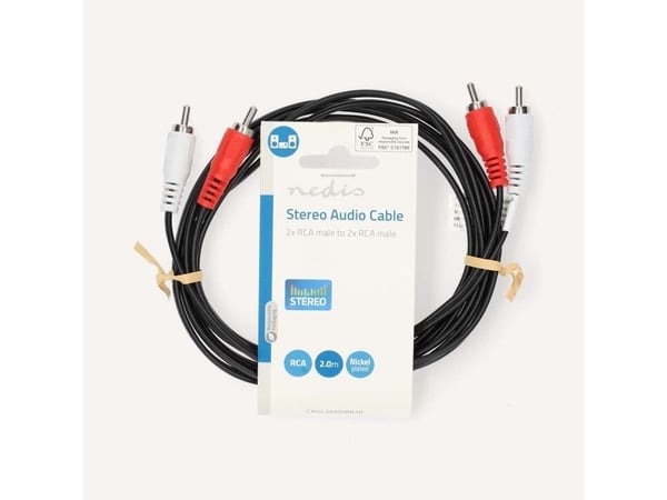 Nedis CAGL24200BK20, 2 x RCA, Hankjønn, 2 x RCA, Hankjønn, 2 m, Sort