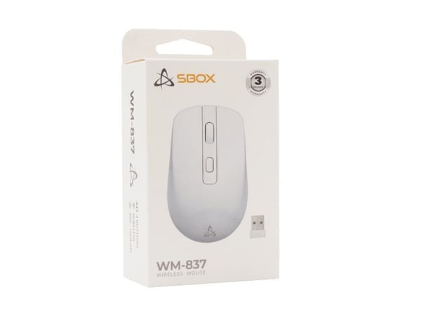 SBOX WM-837W, optisk, USB typ A, 1600 dpi, vit