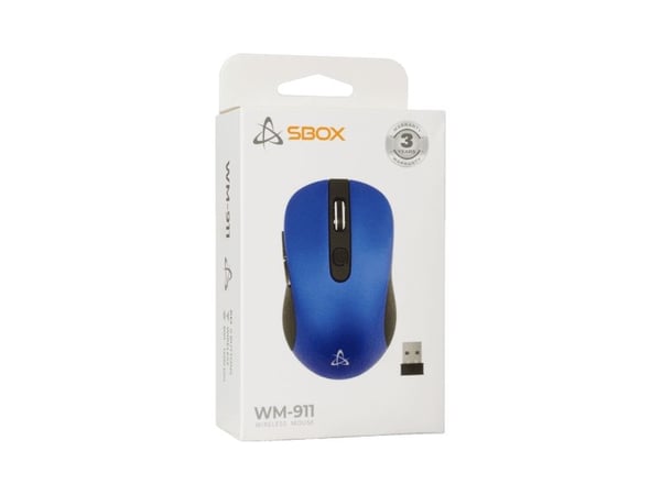 SBOX WM-911BL, Ambidekstriøs, Optisk, RF kabel-fri, 1600 DPI, Blå