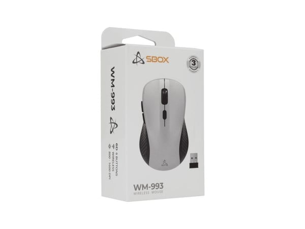 SBOX WM-993, Optisk, USB Type-A, 1600 DPI, Sølv