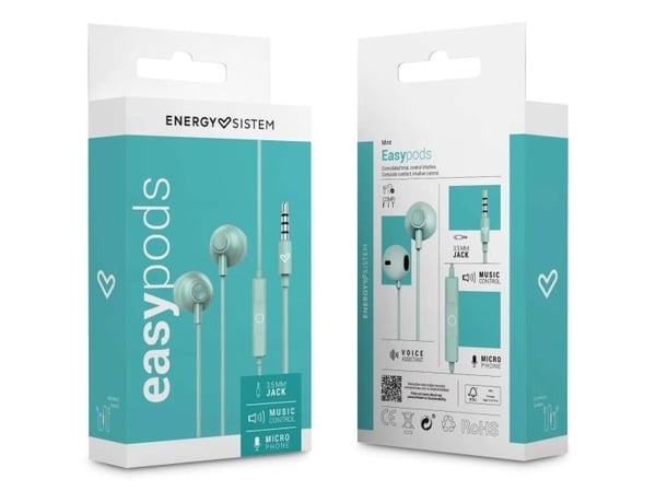 Energy Sistem EasyPods, Koblet med ledninger (ikke trådløs), 20 - 20000 Hz, Samtaler/musikk, 10 g, Hodesett, Mynte