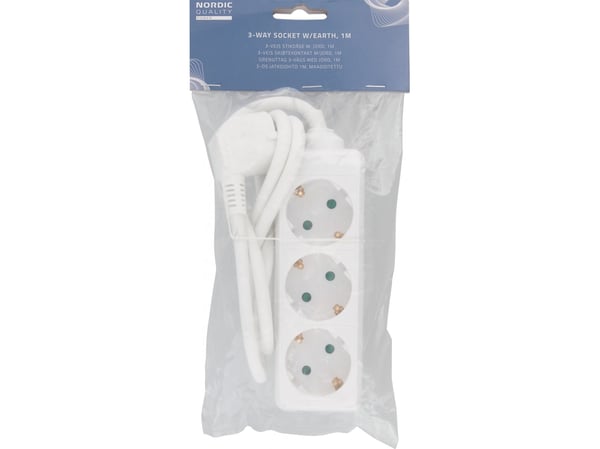 Deltaco 322129, 1 m, Sisätiloissa, Valkoinen, 3 pistorasiaa, 250 g, 1 kpl