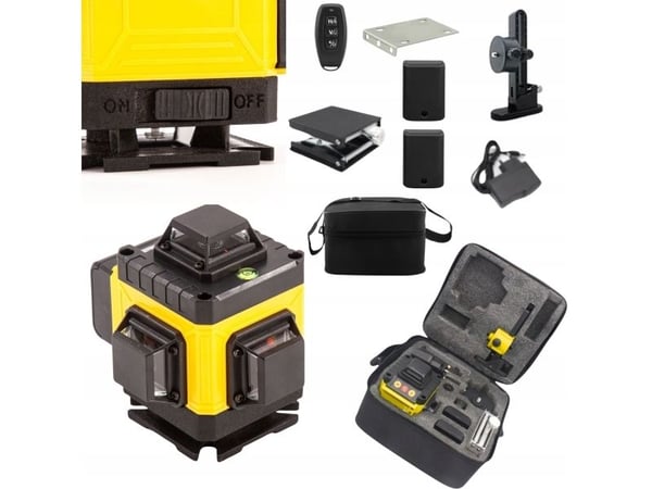 Extralink Rinkinys POZIOMICA LASEROWA KRZYOWA PASZCZYZNOWA LASER 4D ZE STATYWEM, 16 m, 0,1 mm/m, 1°, Pyörimistaso, musta, Keltainen, Akryylinitriil...