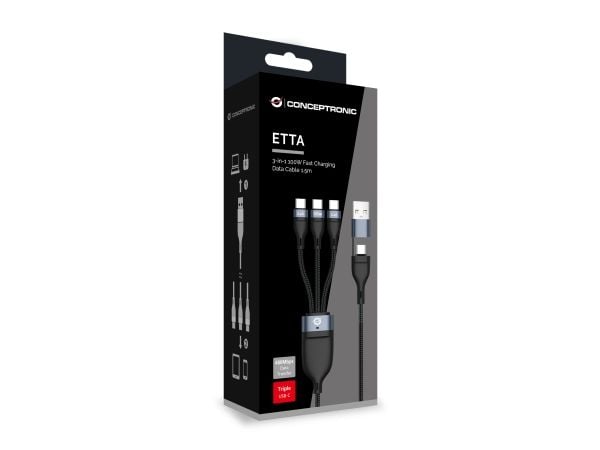 Conceptronic ETTA06B15C, 1,5 m, USB A/USB C, 3 x USB C, USB 2.0, 0,48 Gbit/sek, Sort
