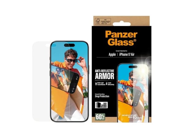 PanzerGlass ® Anti-Reflective Armor Screen Protector iPhone Air w. EasyAligner, Apple, Apple - iPhone Air, Tørr påføring, Ripebestandig, Sjokkresis...