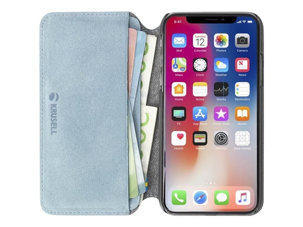 Krusell Broby 4 Card SlimWallet - Lommebok for mobiltelefon - semsket lær - blå - for Apple iPhone XS Max