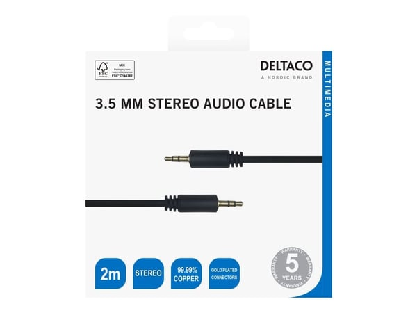 DELTACO - Lydkabel - 3,5 mm stereo hann til 3,5 mm stereo hann - 2 m - svart
