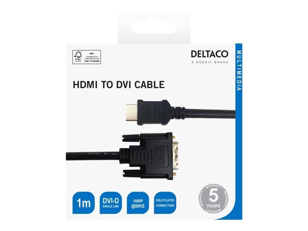 DELTACO - Adapterkabel - DVI hann til HDMI hann - 1 m - svart