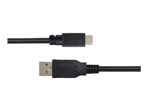DELTACO - USB-kabel - 4-pinners Micro-USB Type B (hann) til USB (hann) - USB 2.0 - 0.5 A - 3 m - lade og synkronisere - svart