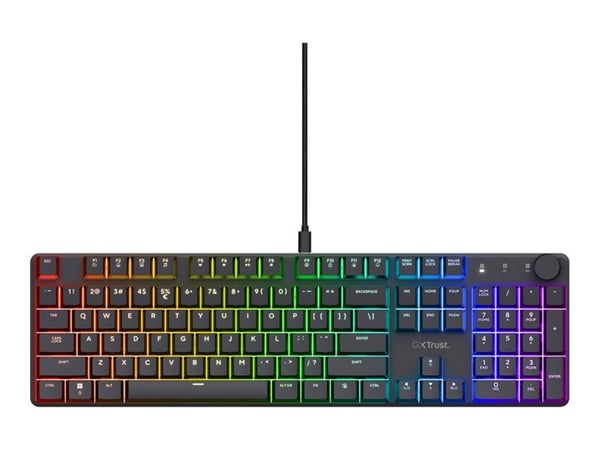 Trust GXT 866 TORIX - Tastatur - mekanisk - full size - bakgrunnsbelyst - USB - QWERTY - USA - tastsvitsj: Huano White Linear - svart
