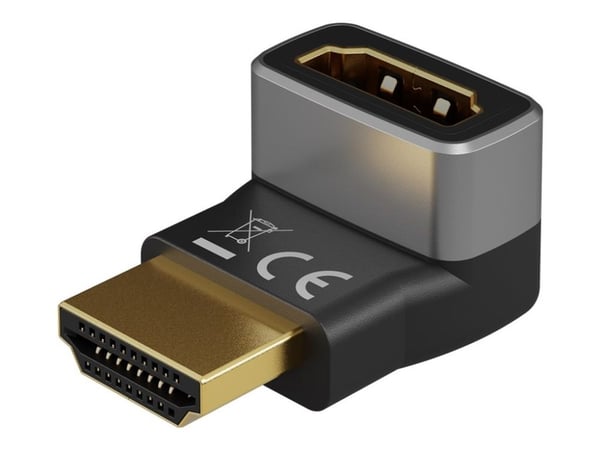 goobay - High Speed - HDMI-adapter med Ethernet - HDMI hann til HDMI hunn vinklet - svart, sølv - 8 K 60 Hz (7680 x 4320) støtte, 4K 120 Hz støtte,...