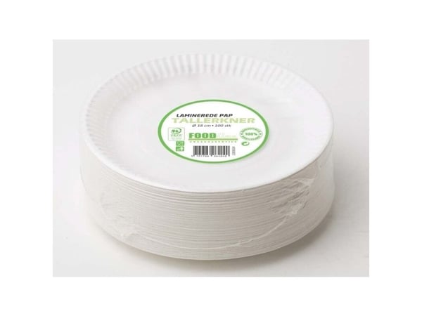 Tallerken Middag, Rund indvendig diameter 180.0 mm biologisk nedbrydeligt papir, hvid Compostable la