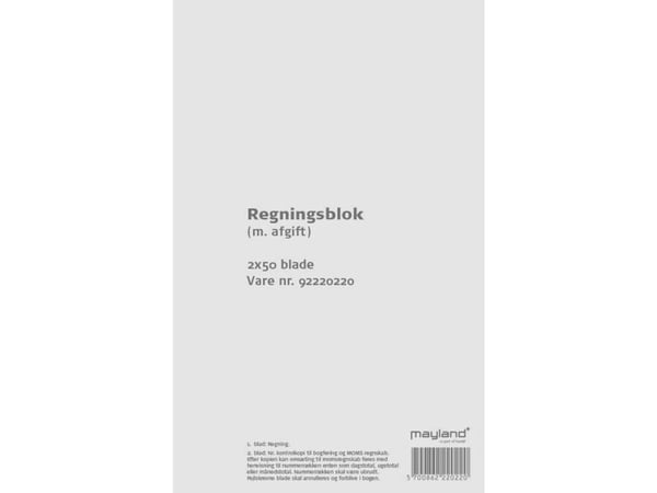 Regningsblok, Mayland, hvid, 126x200mm 2x50 blade, med afgift - (10 stk.)