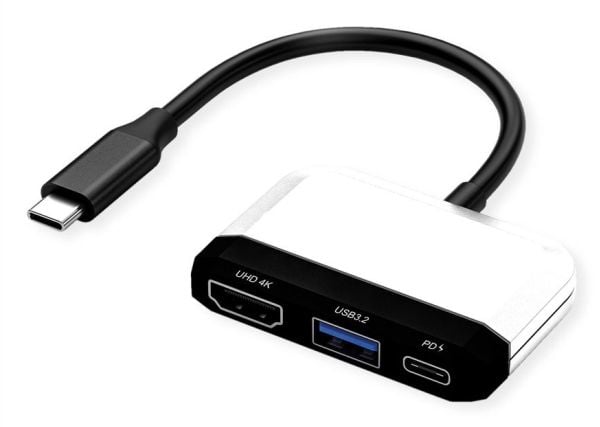 VALUE 12.99.3199, Kabel, USB 3.2 Gen 1 (3.1 Gen 1) Type-C, Svart, Vit, 3840 x 2160 pixlar, 60 hz, 0,1 m