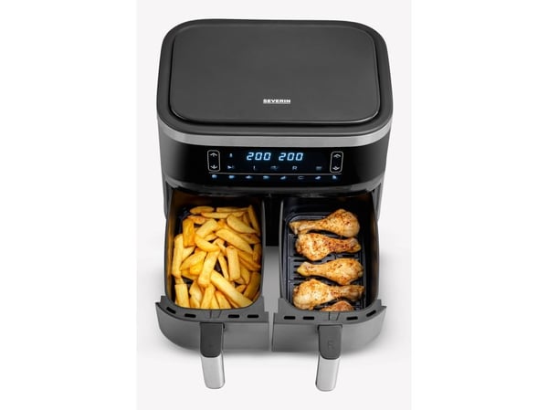 Severin FR 2463, Varmluftsfrityr, 8 l, 120 °C, 200 °C, Dobbel, Svart