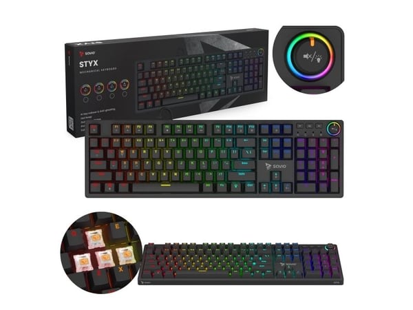Savio STYX Outemu Brown, Kabel, USB, Mekaniska tangentbrytare, QZERTY, RGB LED, Svart