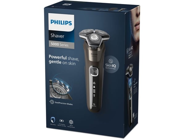 Philips SHAVER Series 5000 S5886/38, Roterende hode, Svart, Brun, Knapper, LED, Batteri/USB, Innebygd batteri