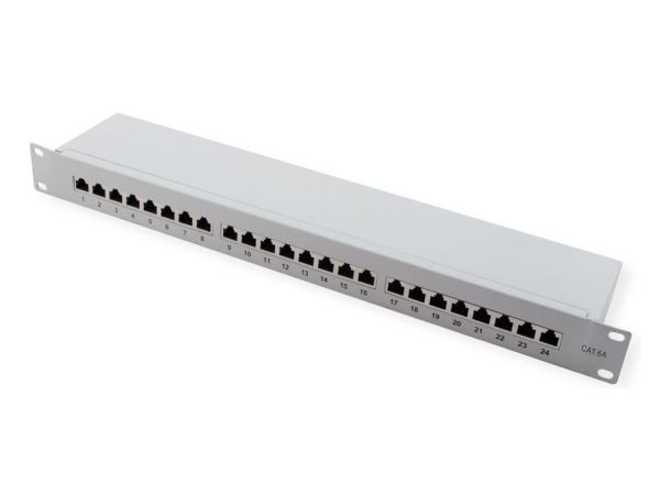 VALUE Cat.6A (Klasse EA) 19" patchpanel, 24 P, skjermet, grå (26.99.0365)
