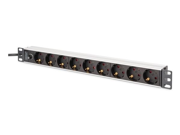 DIGITUS - Flerkoplingslist (kan monteres i rack) - aluminum profile and fuse - AC 250 V - 2500 Wh - inngang: IEC C14 - utgangskontakter: 9 (power C...