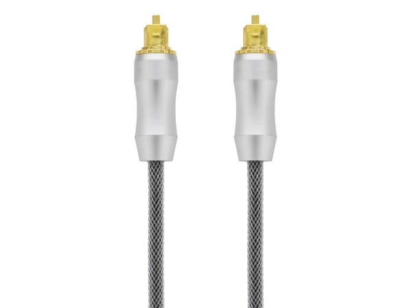 DELTACO - Digial audiokabel (optisk) - SPDIF - TOSLINK hane till TOSLINK hane - 2 m - fiberoptisk - svart, silver