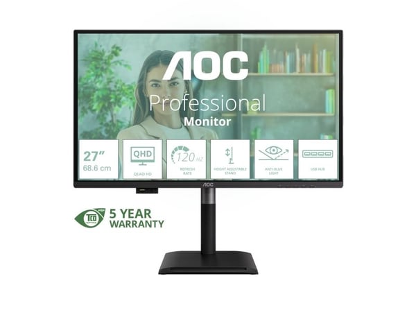 AOC Q27P4U, 68,6 cm (27"), 2560 x 1440 piksler, Wide Quad HD, 4 ms, Svart