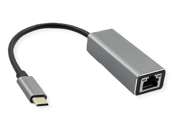 ROLINE 12.02.1113, USB Type-C, RJ-45, Hankjønn, Sort, Sølv, 5 Gbit/s, 0 - 45 °C