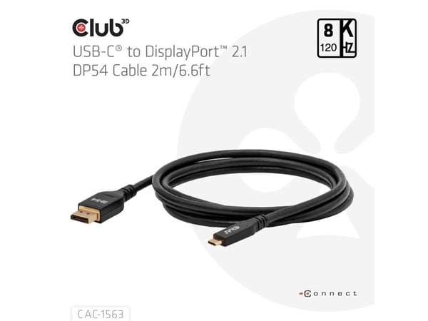 CLUB3D CAC-1563, 2 m, DisplayPort, Hanstik, Hanstik, Hanstik