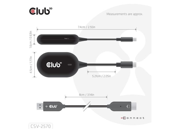 Club 3D - Sender og mottaker - trådløs video/lyd-utvider - HDMI, USB-C - opp til 25 m