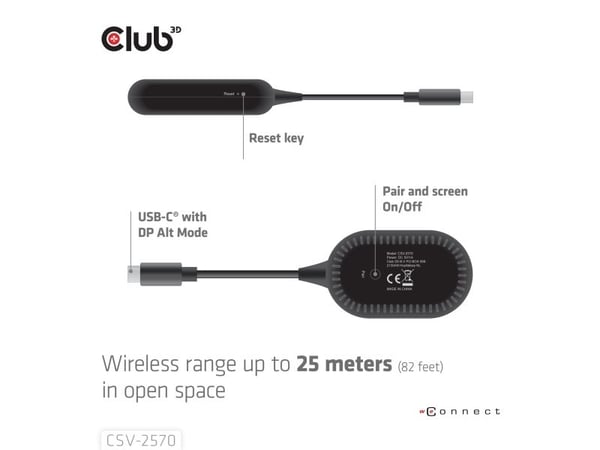 Club 3D - Sender og mottaker - trådløs video/lyd-utvider - HDMI, USB-C - opp til 25 m