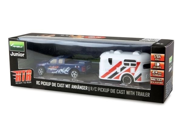 Amewi RC Pickup Die Cast med campingvogn 1:64 RTR blå 6+