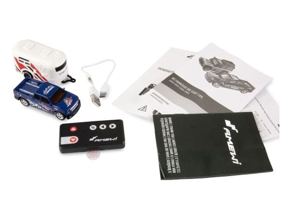 Amewi RC Pickup Die Cast med campingvogn 1:64 RTR blå 6+